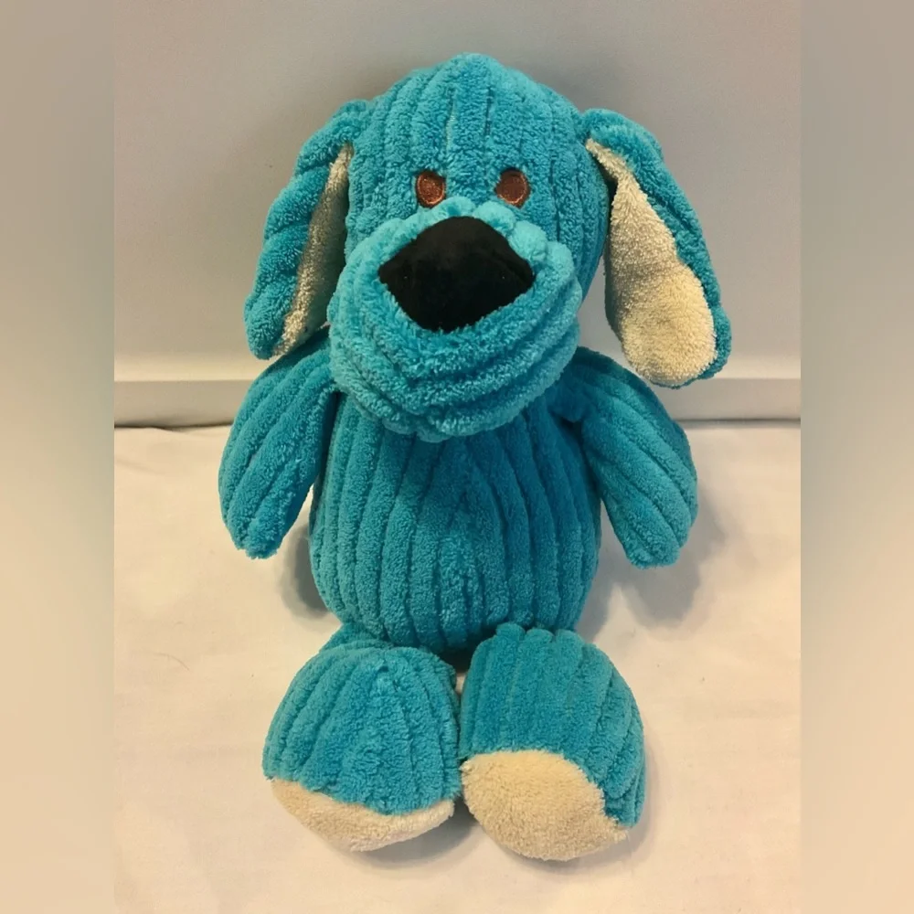 4 stuffed animals: blue dogs, hot pink elephant dog & soccer mom multicolor bear